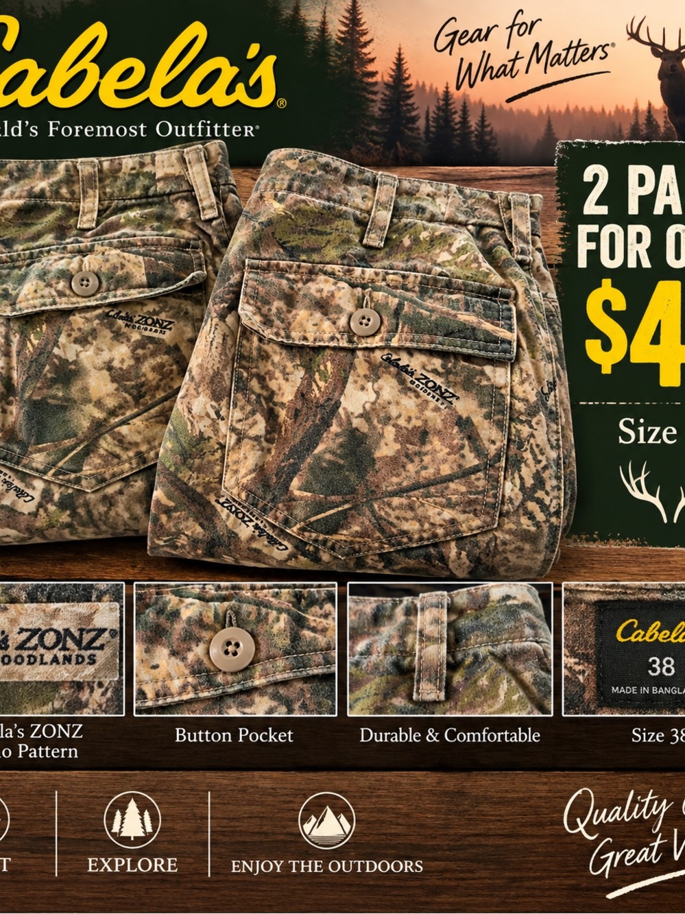 Cabela's Boys Realtree-Style Camo Jogger Bottoms - Brown & Green